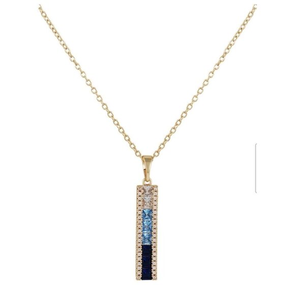 Vince Camuto Gold Blue Ombre Cubic Zirconia Pendant Necklace Adjstable Chain NWT - Picture 1 of 13